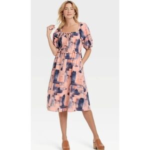 Universal Thread Puff Short sleeve Double Tie front dress Blush Print Size S